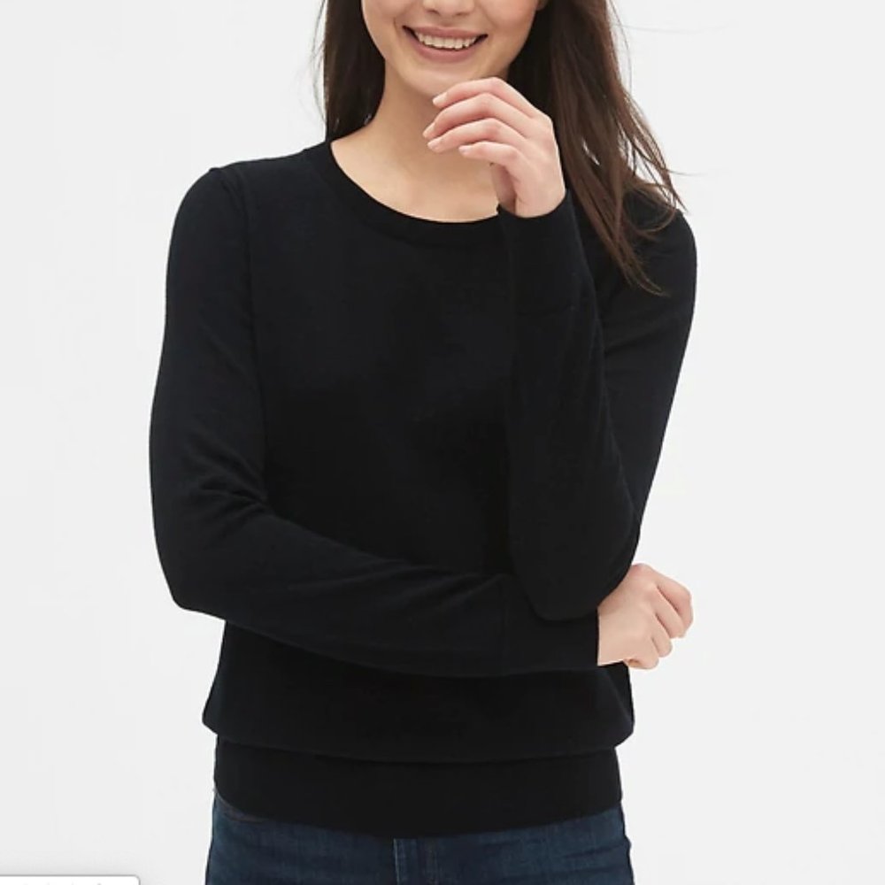 Tall Gap Crewneck Sweater in Merino Wool Black NWT
